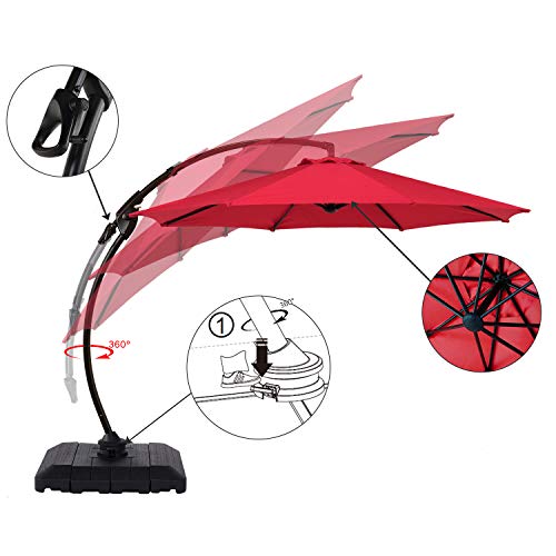 Grand patio Napoli 11 FT Curvy Aluminum Offset Umbrella, Patio Cantilever Umbrella with 360° Rotation, Red