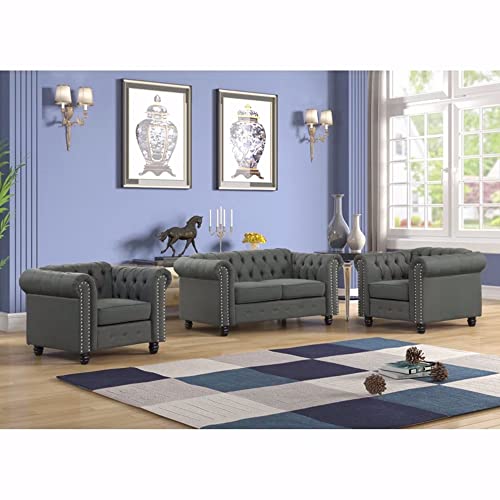 US Furnishing Express Living Room, Sofas for Living Room Furniture Sets, Loveseat and Sofa .Chair 3 Pieces, Fabric, Charcoal Olive Linen (Chair)