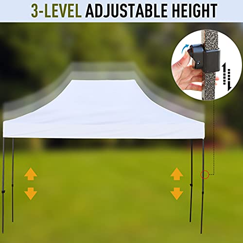Outsunny 10' x 15' Heavy Duty Pop Up Canopy Gazebo with 3-Level Adjustable Height, Wheeled Roller Bag, UV Fighting Roof, White
