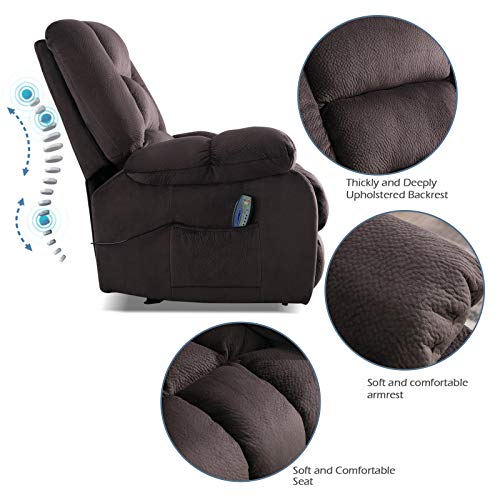 ANJ Massage Recliner Chair with Heat and Vibration, Overstuffed Manual Reclining Single Sofa Fabric Massaging Recliners (Chocolate)
