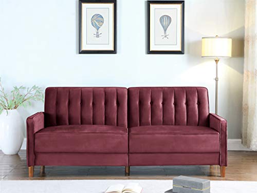 Container Furniture Direct Grattan Mid Century Velvet Uphostered Convertible Sofa Bed, Purple