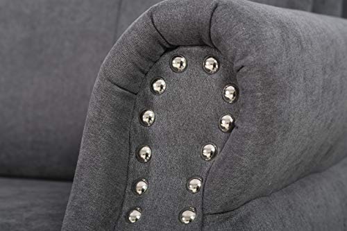 US Pride Furniture Linen Nailhead Trim Rolled Arm Sofas, Grey