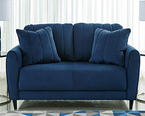 Signature Design by Ashley - Enderlin Velvet Loveseat w/ 2 Toss Pillows, Vibrant Blue