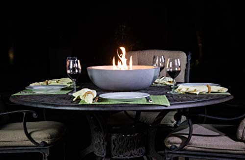 A Fire Pit for Your Patio Table. Landscape Quality Tabletop Fire Bowl Made of Concrete with 40,000 BTU Stainless Steel Burner. Runs on Propane.