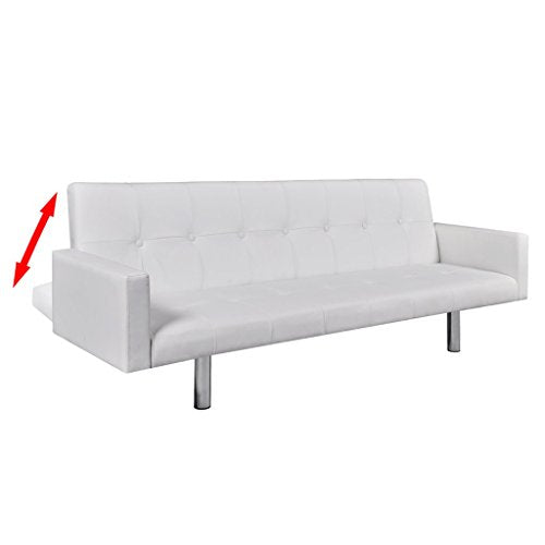 vidaXL Sofa Bed with Armrest White Artificial Leather