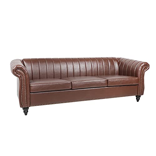 Modern Design Couch, 3 Sofa Couch Seater, Faux Leather Couch for Living Room Furniture Set (Dark Brown)