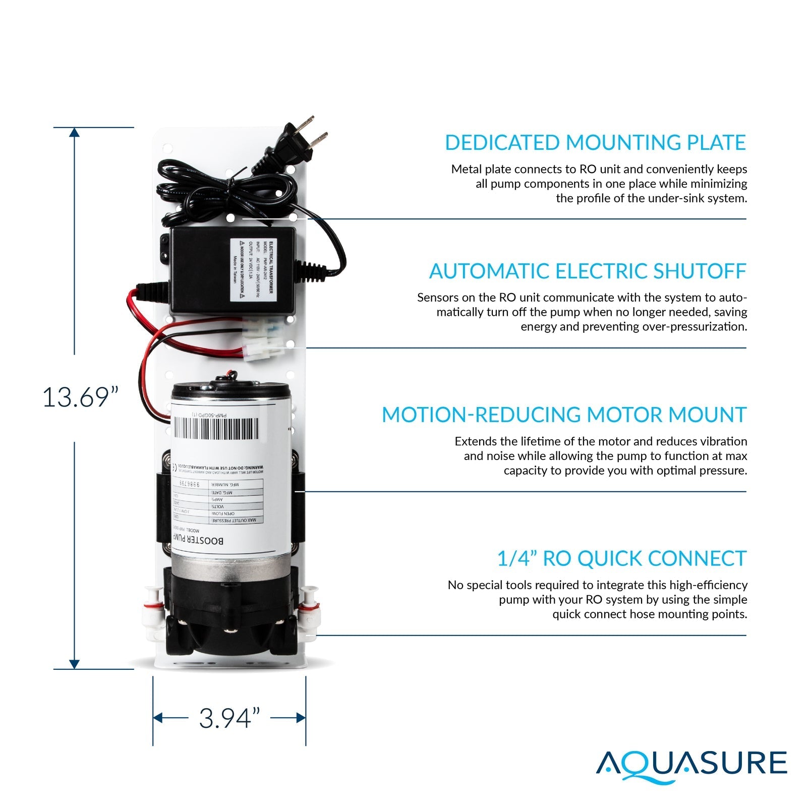 Aquasure AS-PR100E Premier Elite 100 GPD Reverse Osmosis Water Filtration System With Electric Boosting Pump New