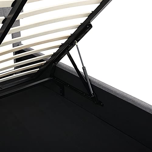 Full Size Upholstered Platform Bed with Storage Underneath, Full Bed with Headboard and Gas Lift Up Storage, Wooden Bed Frame with a Hydraulic Storage System– Gray