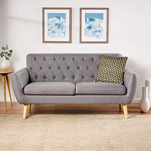 Christopher Knight Home Bernice Mid-Century Modern Tufted Fabric Sofa, Dark Grey / Natural