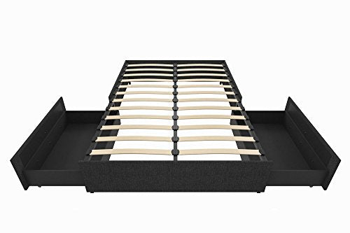 DHP Maven Platform Bed with Upholstered Linen and Wooden Slat Support and Under Bed Storage, Grey Size - Grey