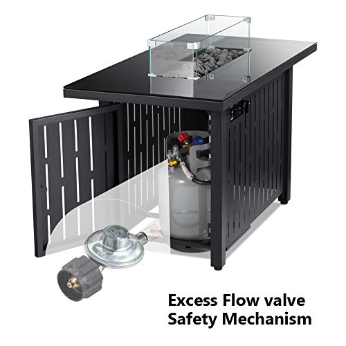 Propane Fire Pit Table，60,000 BTU Square Gas Firepits ETL Certification Rattan & Wicker-Look Surface Steel Square Fire Table with Adjustable Flame Apply to Garden/Patio/Courtyard (44inch)