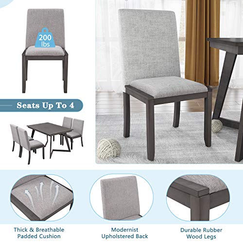 Harper & Bright Designs 5-Piece Kitchen Dining Table Set, Wood Rectangular Table with 4 Linen Fabric Chairs