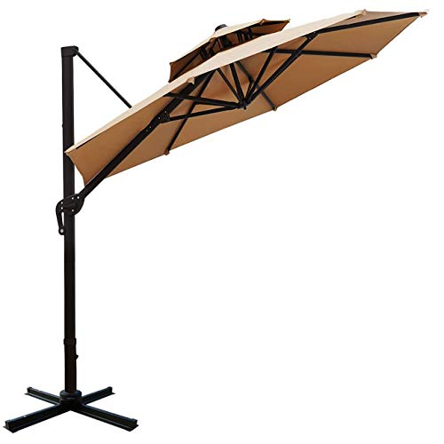 Sunnyglade 11ft Double Top Patio Offset Hanging Umbrella Round Deluxe Outdoor Cantilever Umbrella with Easy Tilt for Garden, Backyard, Patio,Pool(Tan)
