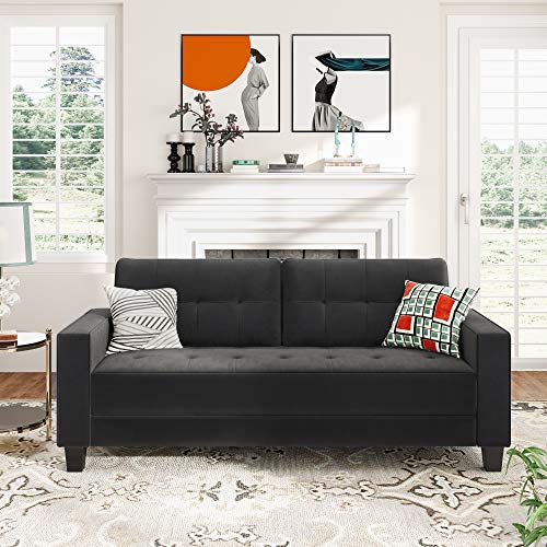 Winwee 76” Velvet Sofa Couch 3-Seat Upholstered Lounge Large Loveseat for Apartment, Dorm, Office (Black)