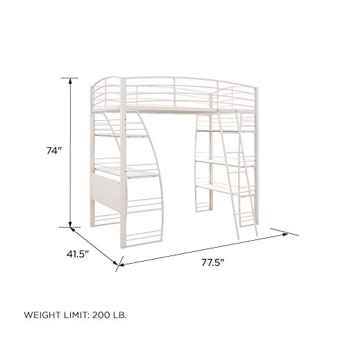 DHP Studio Loft Bunk Bed Over Desk and Bookcase with Metal Frame - Twin (White)