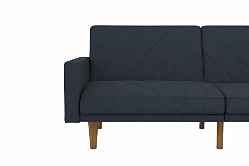 DHP Paxson Convertible Futon Couch Bed with Linen Upholstery and Wood Legs - Navy Blue