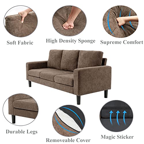Panana 3 Piece Small Sofa Set, Sectional Sofa Loveseat with Ottoman for Small Space Living Room Apartment (Brown)