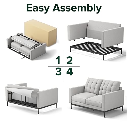 ZINUS Thompson Loveseat / Tufted Cushions / Green Tea Infused Foam Cushions / Tool-Free, Easy Assembly, Light Grey
