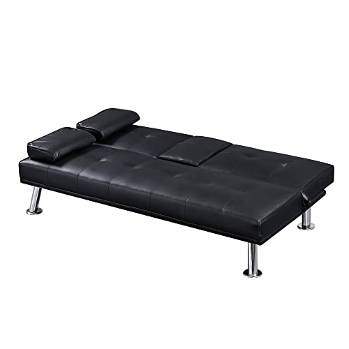 ZSY Sofas Faux Leather Loveseat Sofa Bed with Cup Holders, Convertible Folding Sleeper Couch Bed