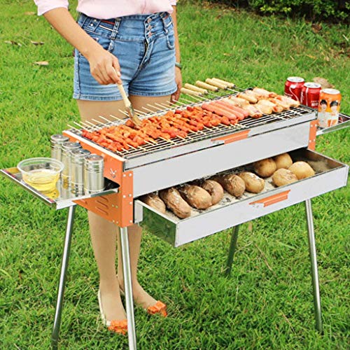 QIAOLI Barbecue Charcoal Grill Stainless Steel Folding Portable BBQ Tool Kits for Outdoor Cooking Camping Hiking Picnics Backpacking Party