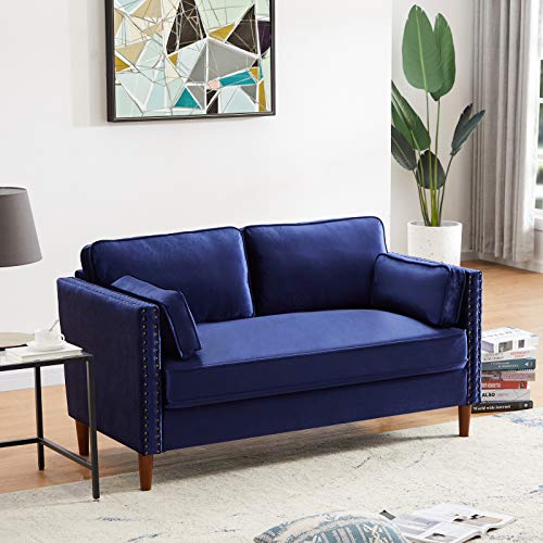 V-HOME Velvet Loveseat for Living Room,2-Seater Sofa with Thicken Cushion Futon,Couch for Bedroom,Apartment Dorm and Office,Blue , 2 seater