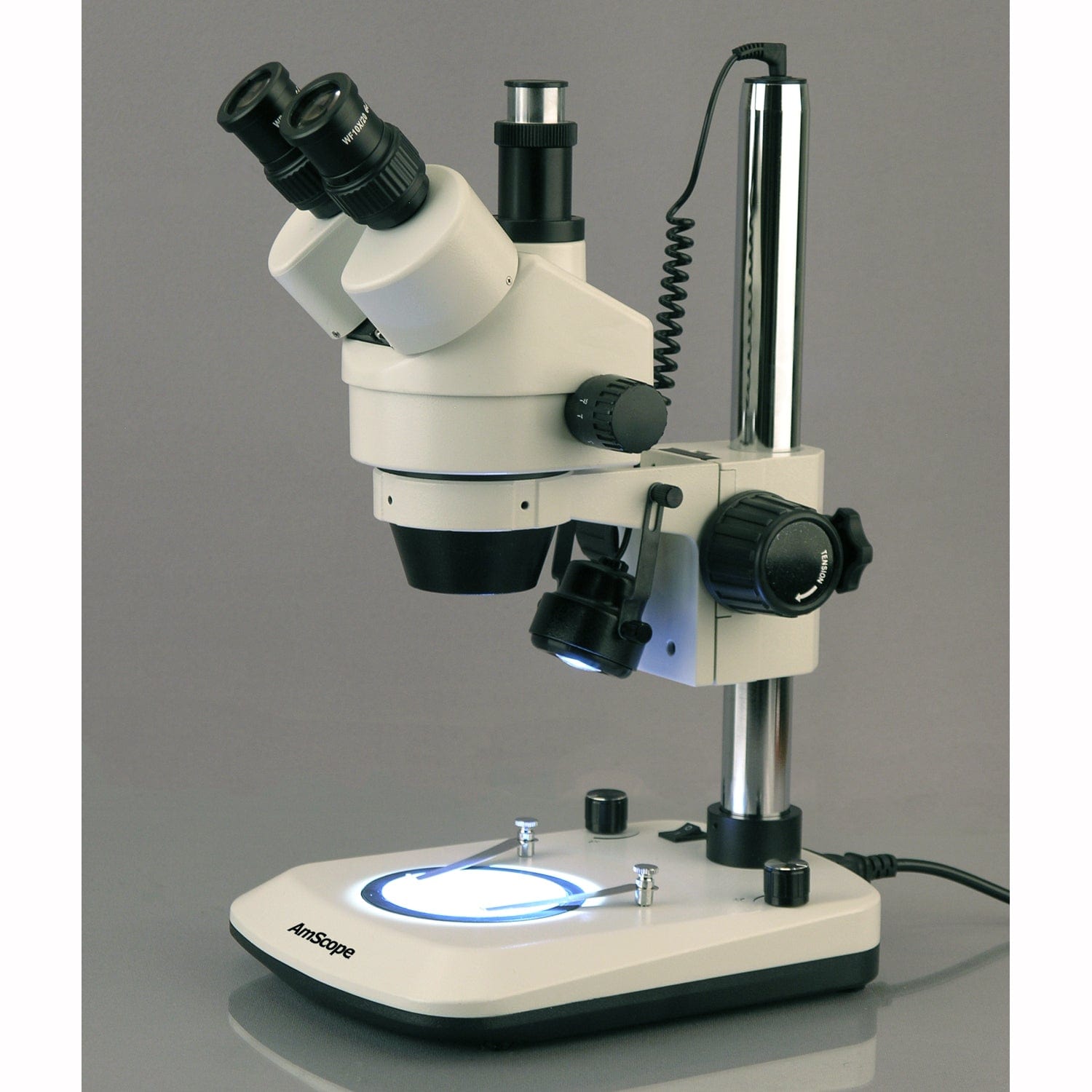Amscope SM-2T-6WB-V331 7X - 45X Dual Lit 6 Watt LED Trinocular Stereo Zoom Microscope New