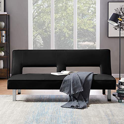 Futon Sofa Bed Sleeper Folding Chair Sofa Bed Adjustable Sofa, Living Room Sofa, Sleeping and Relaxing Area, Small Space Living Room Furniture Set Black PU