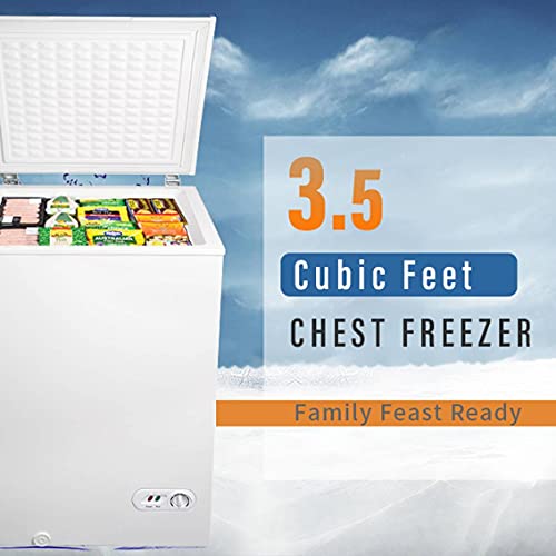 MOFOPAKOO Chest Freezer, 3.5 Cu Ft Mini Freezer with Removable Baskets,Single Door Chest Freezer, Quiet Compact Freezer for Home, Apartment, Cabin, Basement, 7 Temperature Settings - White,U.S.Spot