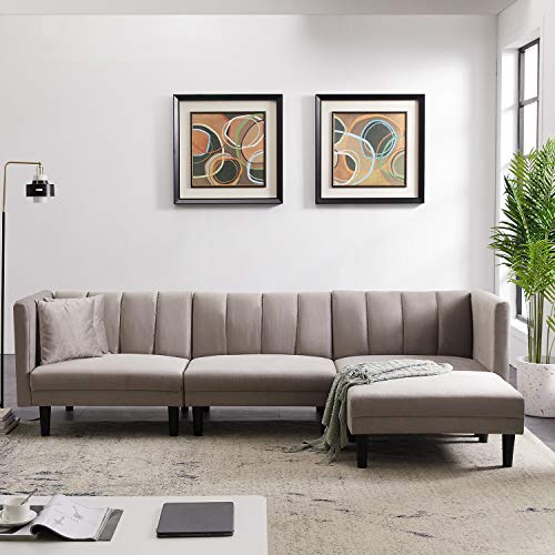 106'' Velvet Reversible Sectional Sofa Sleeper Sofa Bed with Plastic Legs(Light Grey)