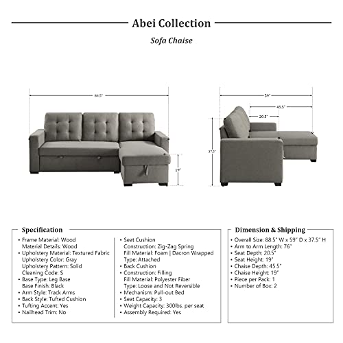 Lexicon ABEL Reversible Sofa Chaise, Gray