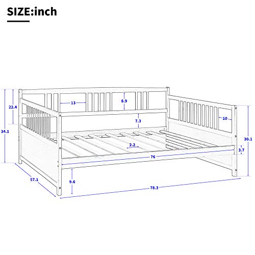 Wood Daybed Full Size Harper&Bright Designs Wood Daybed Frame Full with Rails, Wood Full Bed Frame, No Box Spring Needed, Wooden Slats Support Modern Daybed for Living Room and Bedroom (White)