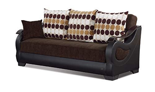 BEYAN Illinois Collection Upholstered Traditional Convertible Folding Sofa Bed with Storage Space Includes 2 Pillows, Dark Brown