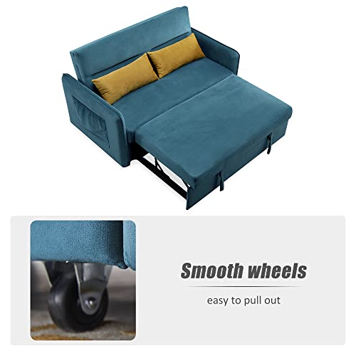 Knowlife Soft Velvet Sleeper Sofa Bed,Compact Pull-Out 2 Seaters Sleeper, 57