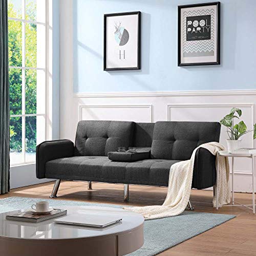 2 in 1 Fabric Sofa Couch,Fabric Sleeped Sofa Bed (Dark Gray)
