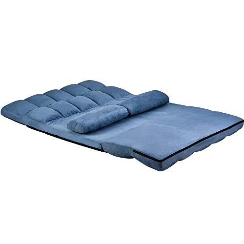 Takefuns Double Chaise Lounge Sofa Floor Couch and Sofa with Two Pillows for Living Room(Blue) A