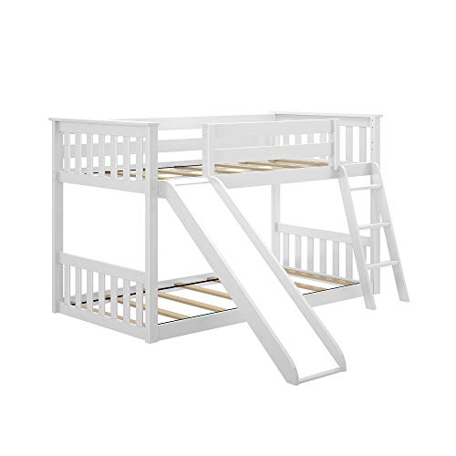 Max & Lily Solid Wood Twin Low Bunk Bed with Slide, White