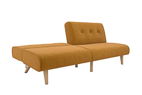 Novogratz Palm Springs Convertible Sofa Sleeper in Rich Linen, Sturdy Wooden Legs and Tufted Design, Mustard Linen, 2182929N