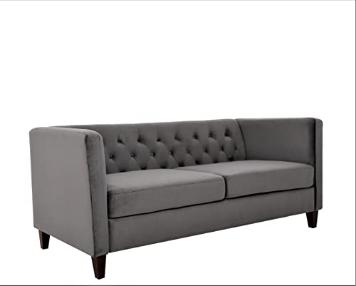 US Pride Furniture Modern Style High Density Foam 73.3'' Wide Cool Grey Velvet Button-Tufted 2 Seater Living Room Removable Cushion & Solid Wood Legs (S5708-5714) Sofas