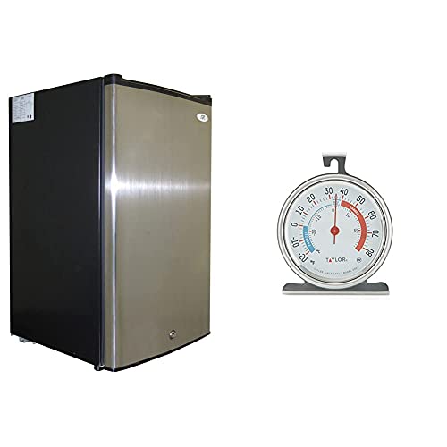 SPT UF-304SS: 3.0 cu.ft. Upright Freezer in Stainless Steel - ENERGY STAR & Taylor Precision Products Classic Large Dial Fridge/Freezer Thermometer, 1 Pack, Silver