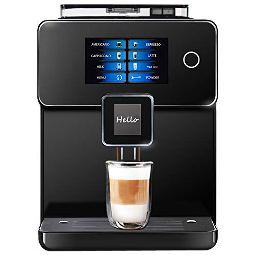 Hanchen Super Automatic Espresso Machine Fully Automatic Cappuccino Latte Americano Maker Dual Color Screen 5” Touch Screen 19 Bar 1.8L One Touch Automatic Coffee Maker