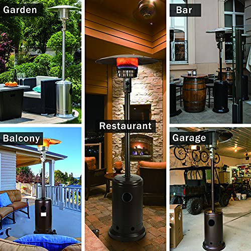 Outdoor Patio Heater with Portable Wheels - 48000 BTU Propane Heater,Portable Heater with Cover for Outdoor use,Suitable for Commercial Residential,Easy assembly,Stainless Steel/Bronze,ETL Certified