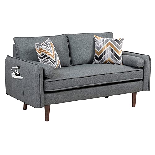 Allora Mid-Century Modern Fabric Loveseat with USB Dock in Gray