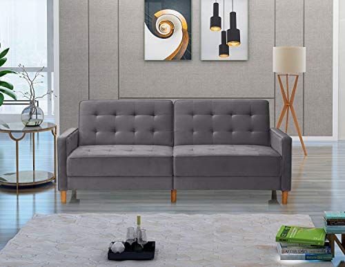 Loveseats Sofa Sleeper for Living Room - with Comfy Futon Sofa Bed, Comfortable Velvet Fabric with High Density Memory Foam Couch and Adjustable Back for Small Space, Apartment, Condo and House(Grey)