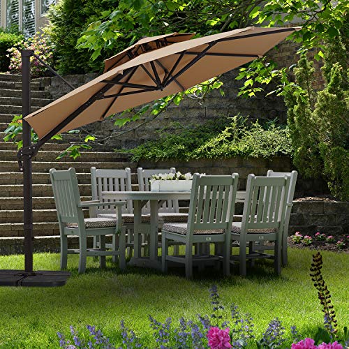 Sunnyglade 11ft Double Top Patio Offset Hanging Umbrella Round Deluxe Outdoor Cantilever Umbrella with Easy Tilt for Garden, Backyard, Patio,Pool(Tan)