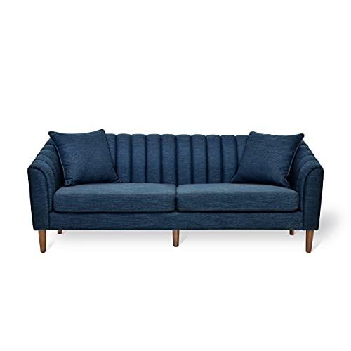 Christopher Knight Home Ansonia Sofas, Navy Blue + Dark Walnut