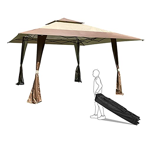 Outdoor Pop-up Canopy Tent,Patio Folding Gazebo Canopy Tent with Corner Curtain,Suitable for Backyard,Party,Camping-Coffee 13x13ft