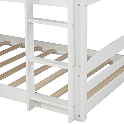Bunk beds with Slide Bunk Bed Twin Over Twin for Kids and Toddlers,Low bunk beds with Stairs ,Wood Bunk Beds ,No Box Spring Needed (White Bunk with Slide)