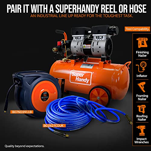 SuperHandy Air Compressor 6.3 Gal 135 PSI 1HP Portable Tire Inflator Ultra Quiet Oil Free Mechanical Pressure Gauge Heavy Duty for Job site Worksite Auto Body Collision Shop Nail Gun Pneumatic Tools