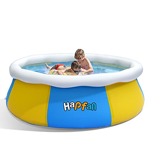 Hapfan 8’ x 30’’ Inflatable Above Ground Swimming Pool with Cover, Top Ring Kids Pool for Backyard, Ultra Durable 3-ply Family Pool 640 gls Capacity for 2 Adults + 2 Kids