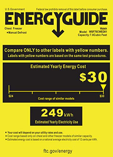 WALSH WSF70CWED01 Manual Defrost Deep Chest Freezer, Mechanical Temperature Control, 7.0 Cu.Ft, White, 7 Cu Ft